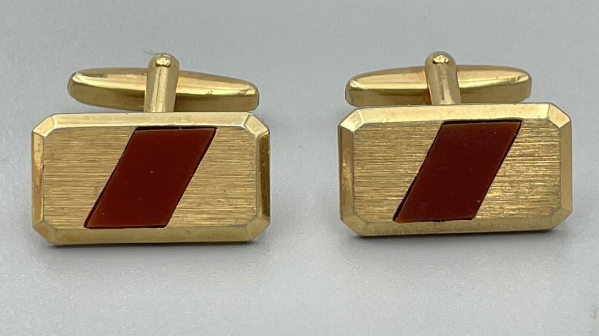 Vintage Brown Enamel Centered Rectangular Cufflin… - image 2