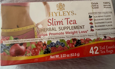 HYLEYS SLIM TEA HERBAL SUPPLEMENT 42TEA BAGS 5,ASSORTED FLAVORS ACAI,GOJI,BLUEBE