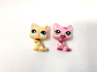 2 Hasbro 2008 Littlest Pet Shop Leckpfote Katzen Figuren (rosa 1846 & creme 981)