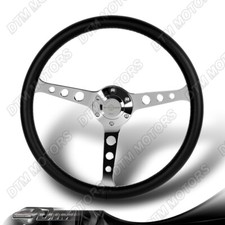 15-inch W-power 380mm Black Leather Chrome Spoke 3 Deep Dish Steering Wheel