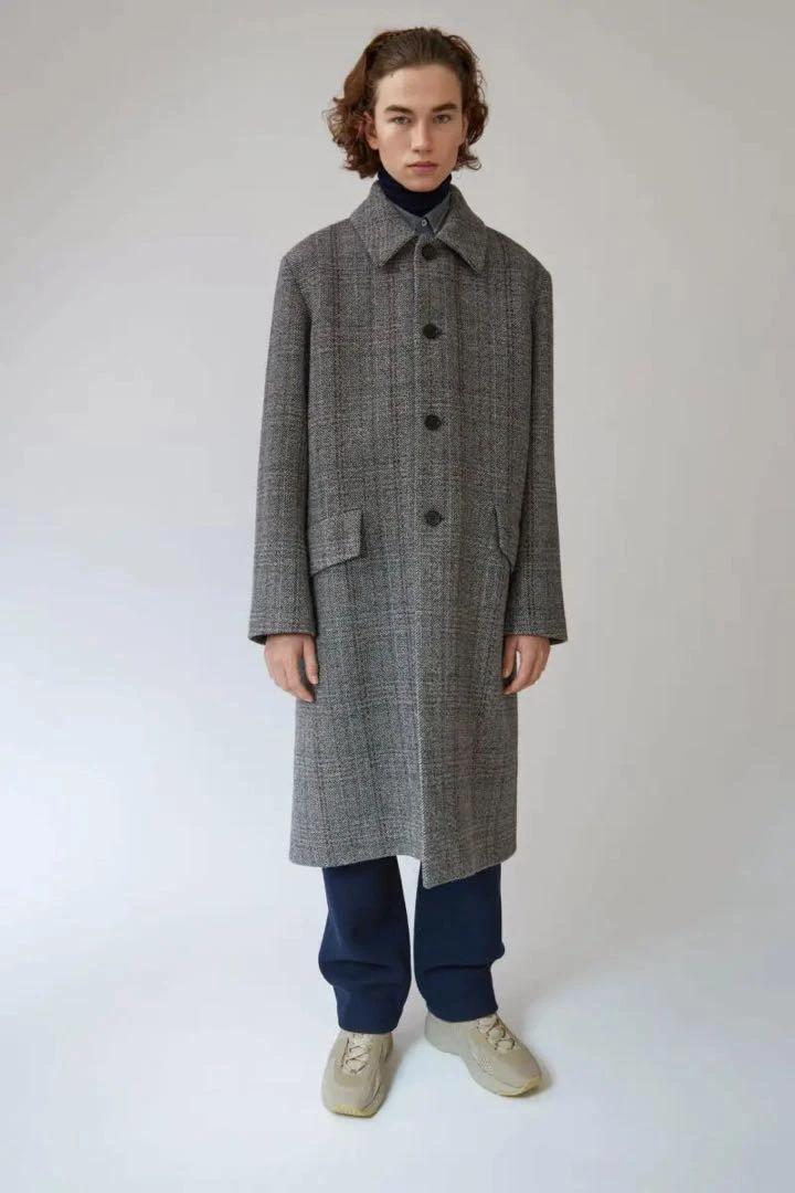 Cappotto lungo a spina di pesce Acne Studios grigio e bordeaux di design