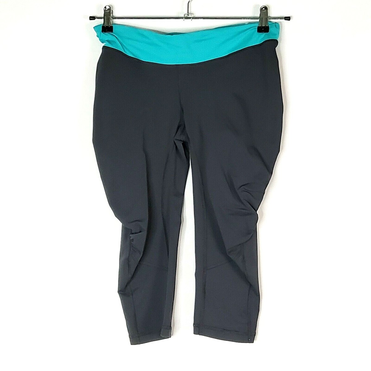 Lululemon Sz Yoga Running Crop Legging Pant Capri Gray Turquoise Blue  Waist