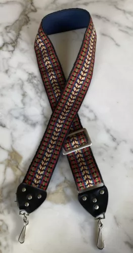 70s Hippie Vintage Guitar Strap Adjustable Multi Color Weave  Clip Hooks