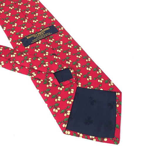 Citrus Lemons 100% Silk Necktie Brooks Brothers Red Yellow Fruit Men's Tie USA - Picture 3 of 5