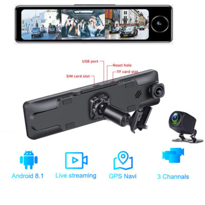 4G Smart Dash Cam Android 8.1 Car DVR 3 Channels APP Remote View Full HD 1080P 