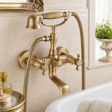 Antique Brass Wall Mount Clawfoot Bath Tub Faucet Tap w/ Handheld Shower hwzh417