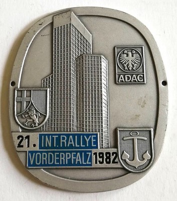 Plakette 21. Int. Rallye Voderpfalz 1982 ADAC Automobilia Emblem Sammler