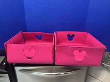 Lot Of 2 Pink Ethan Allen Disney Felt Foldable Storage Bins 13x13x6.5”