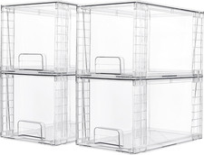 4 Pack Large Stackable Storage Drawers,Easily Assemble Acrylic Bathroom Closet U