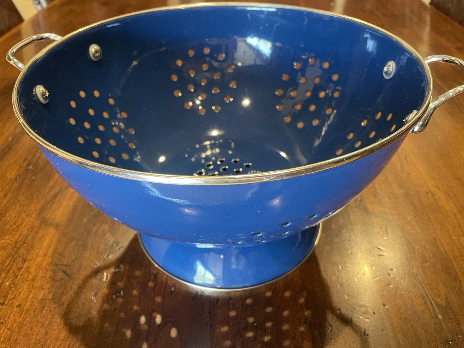 Cobalt Blue Enamel Footed Colander Strainer X-Large 11”x 6.5” No Rust or Chips