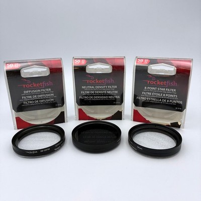 Lot of 3 Rocketfish 58mm Filters - Diffusion, ND4, 8-Point Star - 52mm Step Down