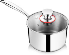 2 Quarts Tri-Ply Stockpot and Saucepan, Stainless Steel Sauce Pan with Lid, Cook