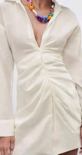 OFF WHITE Mini abito donna drappeggiato Zara bianco sporco nuovo con etichetta taglia XS 3067 329