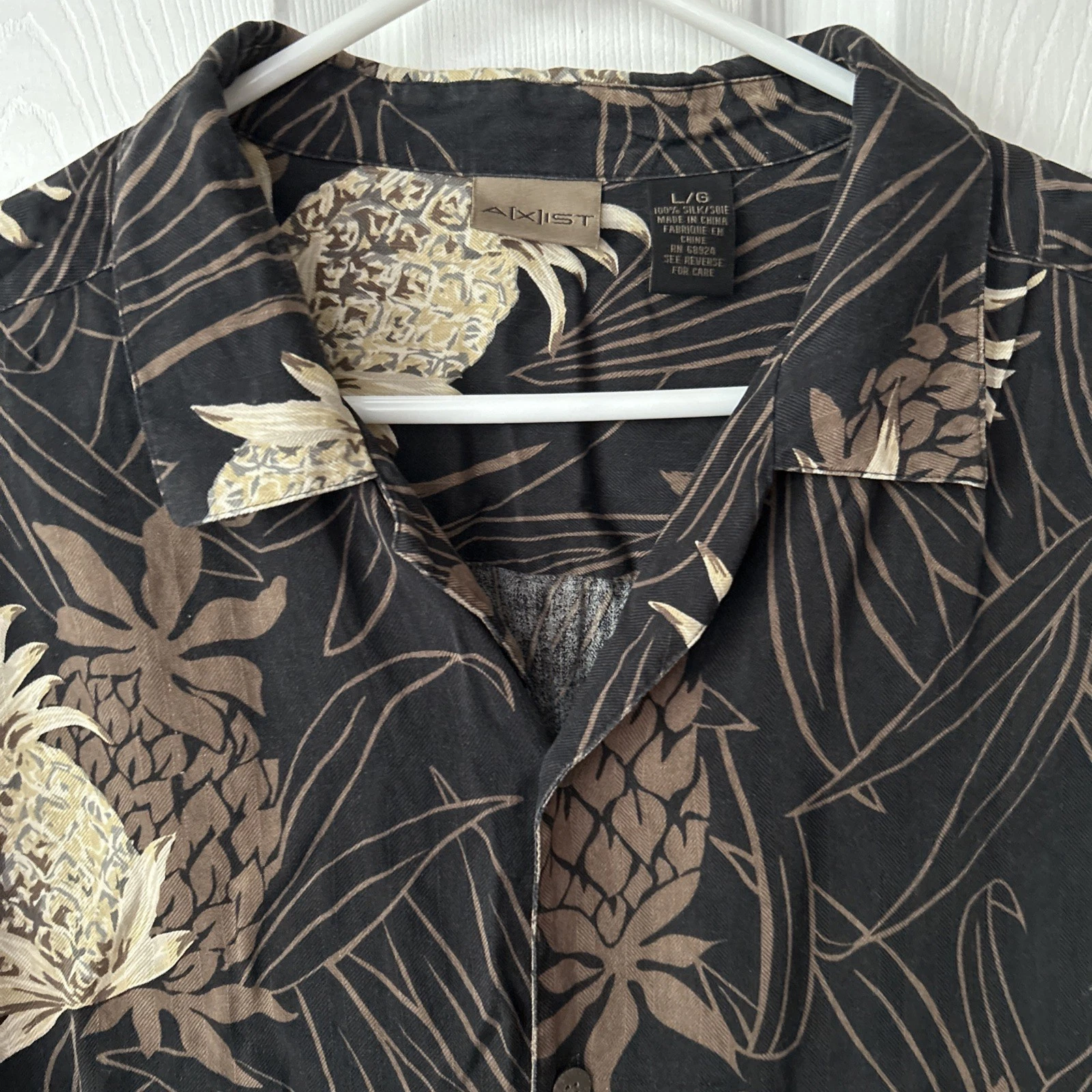 Axist Hawaiian Beach shirt Black Mens L Palm Leaves Pineapples