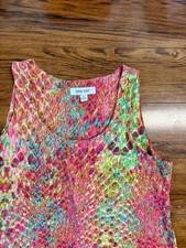 Nine West Size 6 Abstract A-Line Dress Sleeveless Scoop Neck Knee Pink Green