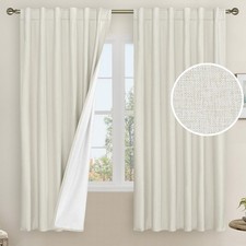 LAMIT 100 Blackout Natural Linen Curtains, 63 52"W x 63"L Pack of 2 , Ivory