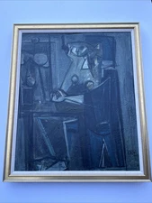 MID CENTURY CUBISM PAINTING 1950'S ABSTRACT MODERNIST CUBIST MASTERFUL SIGNED