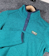 LL Bean Sweater Womens Medium Teal Snap Fleece Pullover Pockets Mock Hike 292726