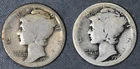 1916-PS 10C MERCURY SILVER DIME 2 Coins KM# 140 Grade:  G A6627