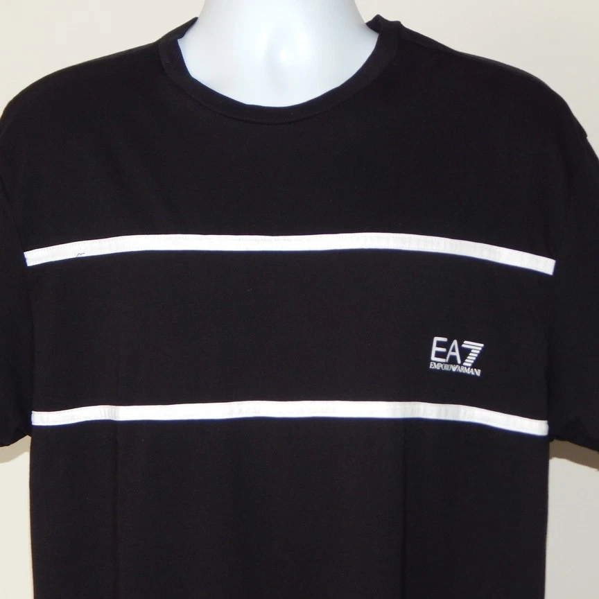 NUEVO CON ETIQUETAS Camiseta Para Hombre EMPORIO ARMANI EA7 Algodón Negra Borde Blanco Adornada Talla XL Foto 3 de 4