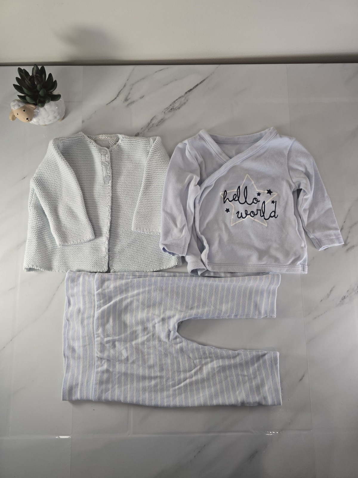 Blue Cardigan and 2 piece set Size 6-9 months
