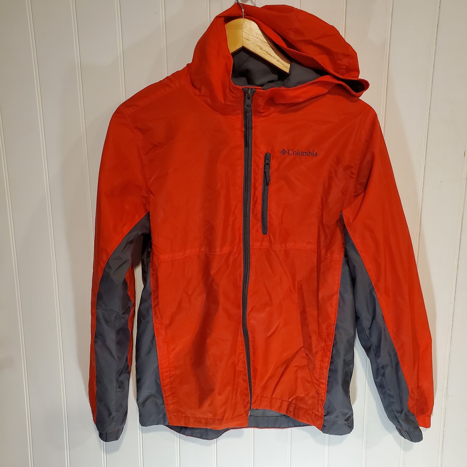 Columbia Jacket Size Large Gray Orange Lined Windbreaker Full Zipper
