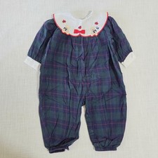 Vintage Baby Dior Bear Flower Bow Plaid Bodysuit Christmas 9-12 Months Rare