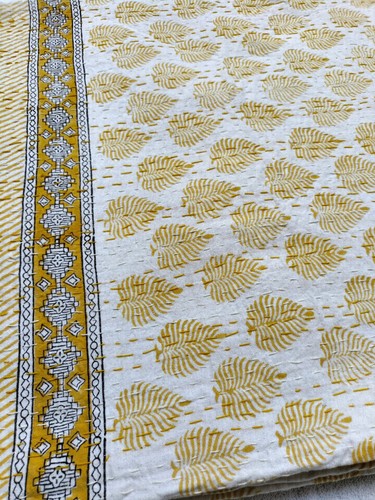 Indische Kantha Quilt Baumwolle Hand Blockdruck King Kantha Tagesdecke Decke Überwurf - Bild 8 von 8