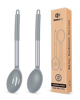 Pack of 2 Large Silicone Cooking Spoons,Non Stick Solid Basting Spoon,HeatRes...