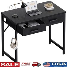 Compact Computer Desk W/ 2 Fabric Drawers Small Spaces Home Office Writing Study
