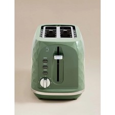 Green Diamond Textured 2 Slice Toaster – Defrost Reheat High Lift Crumb Tray