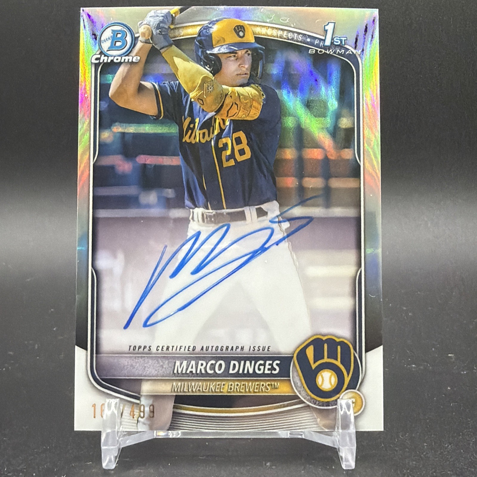 Marco Dinges 2025 Bowman 1st Chrome Refractor Auto /499 Milwaukee Brewers CPA-MD