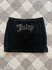 Y2K JUICY COUTURE BLACK VELOUR DIAMOND JUICY SKIRT WOMENS SMALL