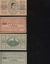 (53177)   Notgeld/Gutschein Bad Godesberg, 1920,25+25+50+50 PF