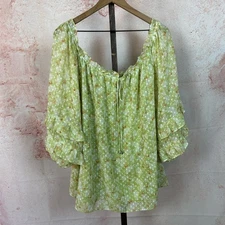 CATO floral feminine ruffled sleeve top size 22 24 W garden romantic boho 3X