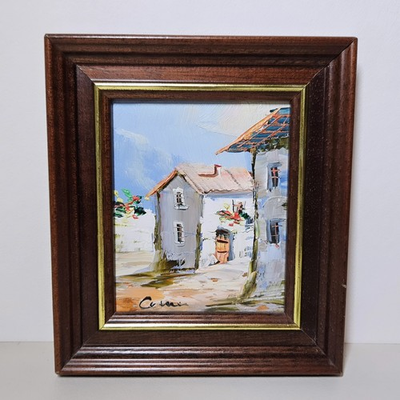 #ad #ad Vintage Small Framed Oil Painting Rural Spanish Village Signed $49.99