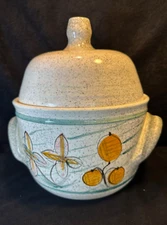 Art Studio Pottery Hand Painted Round Covered Casserole Signed Albert G.