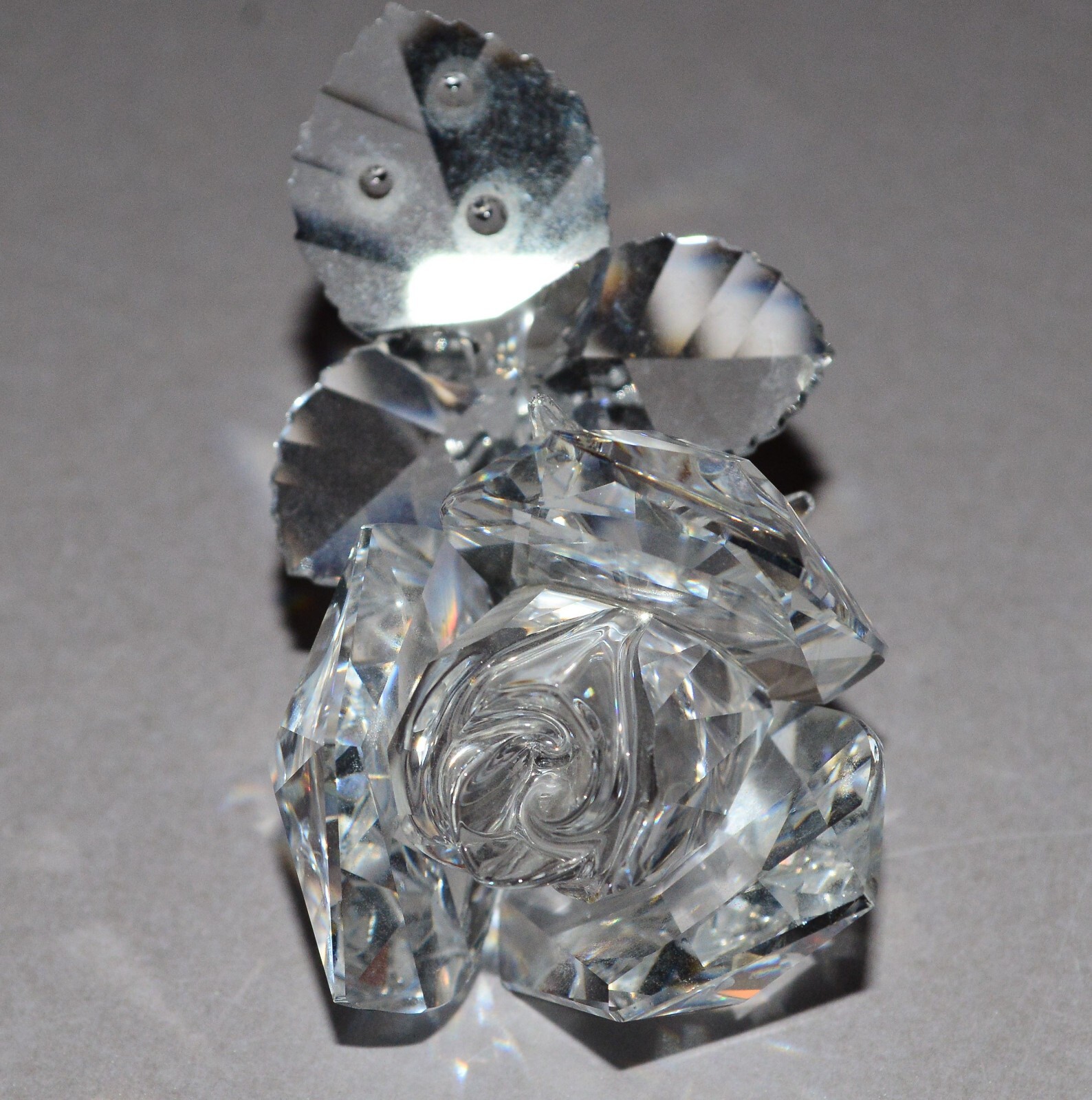 Swarovski Clear Crystal Rose Ornament Good condition no chips Cracks or