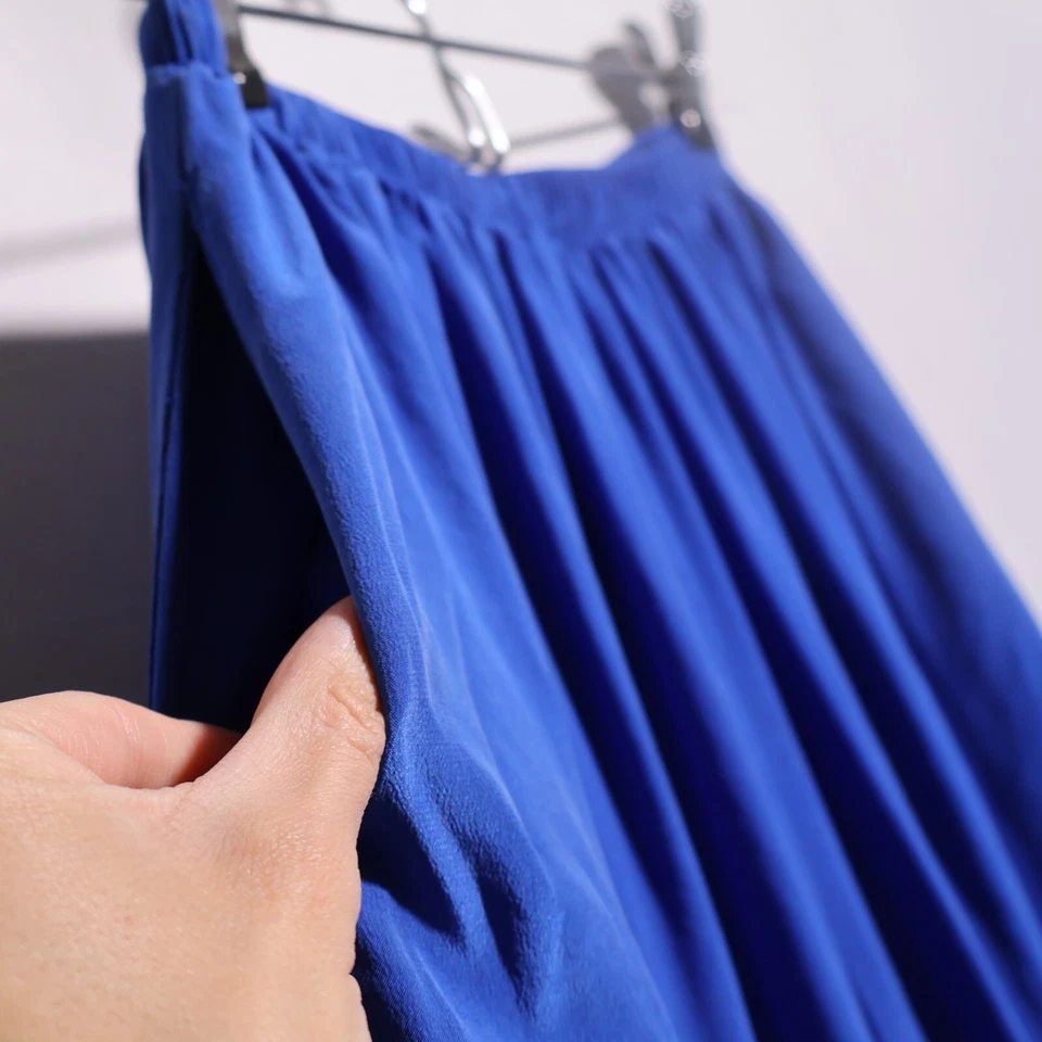 Pantalones de Colección 100% Seda Azul Real Tirar Bolsillos Alto Cintura Elástica Para Mujer S Foto 4 de 4