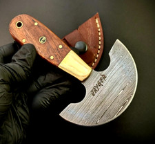 Handmade Leather Cutting knife |  Round Head | Skiver | Damascus Steel | Sheath
