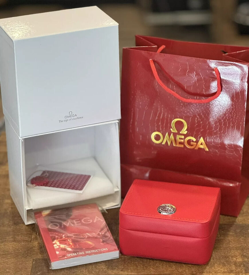 New Genuine Omega Red Watch Box/Case Set/ Bag/Book/Tag W