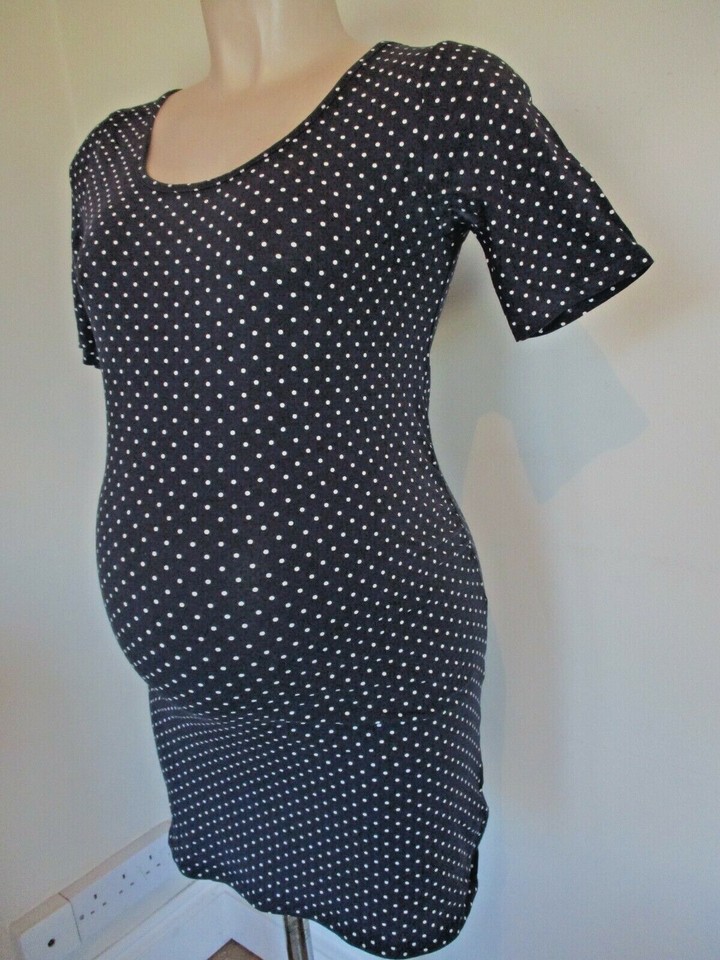 NEW LOOK MATERNITY NAVY WHITE POLKADOT BODYCON TSHIRT MINI DRESS SIZE