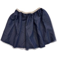 Girls Navy Skirt with Gold Elastic Waistband and Tulle Overlay, Size 10-12 Youth
