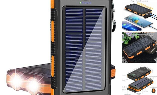 Solar Charger Portable Solar Power Bank for All Cellphones, 38800mAh Orange-image