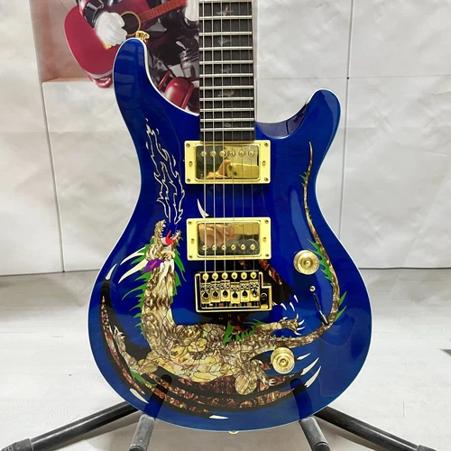 Blue Solid Electric Guitar, With A Body Inlaid With Longtu Abalone Shell Mother-