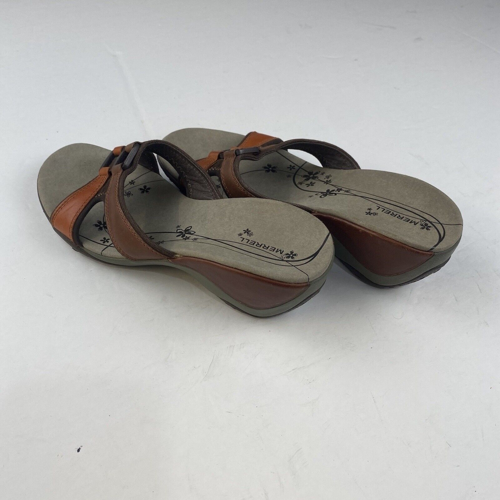 Merrell Dewberry sandali slip on pelle marrone punta aperta scarpe donna taglia 7