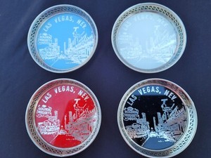 Vintage Metal 3" Souvenir Coasters Qty 4  Las Vegas Nevada Casios/Hotels