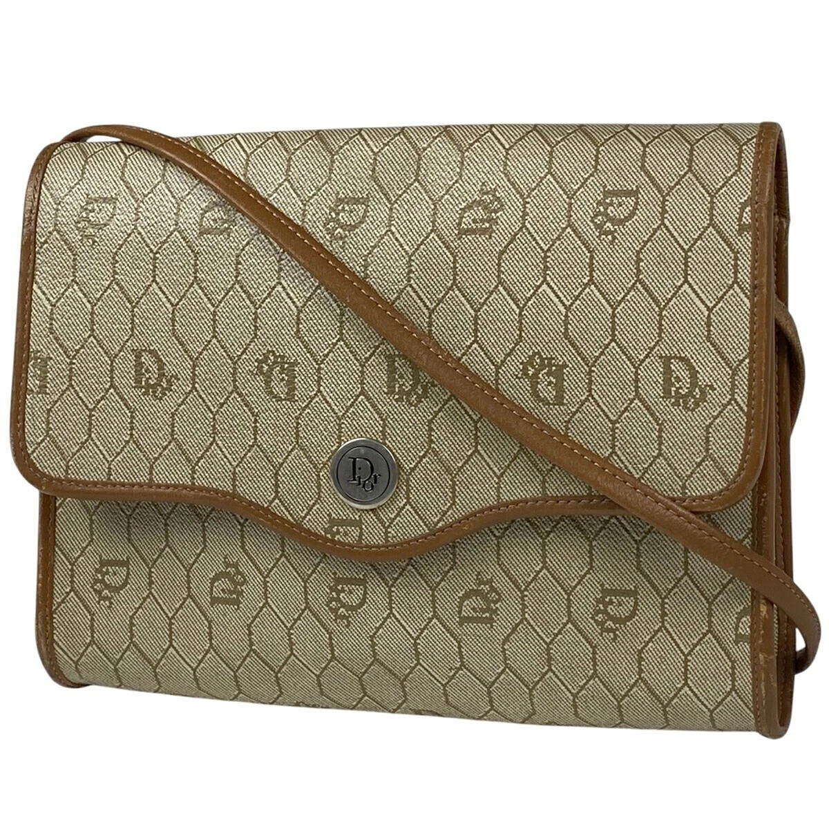 Sac bandoulière Christian Dior motif nid d'abeille beige toile enduite design chic