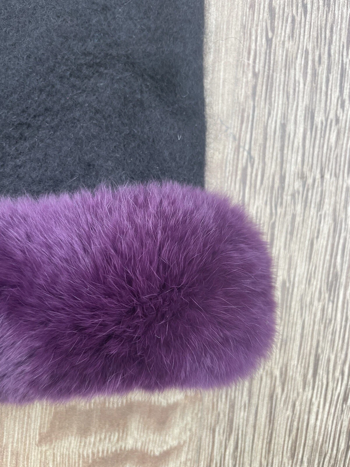Soft & Warm - Fur Trimmed Pure Cashmere Mittens for Women - Black & Purple - NEW