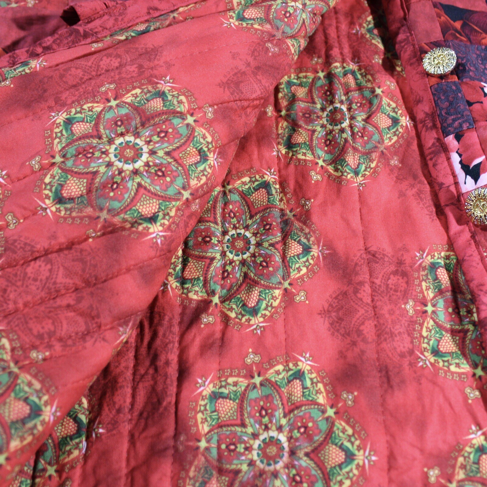 Handmade red patchwork quilt button up jacket wit… - image 3